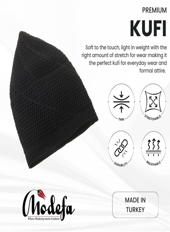 Modefa Islamic Premium Turkish Dervish Kufi Hats for Men Lightweight Breathable Muslim Cap One Size Fit (US, Alpha, One Size, Sleek Black) - Image 3